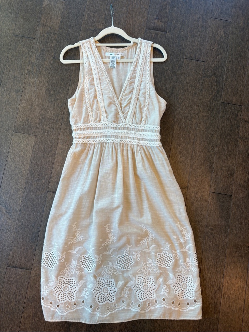 Max Studio Boho Embroidered Cotton Dress, Lined, True Size S/M, tagged as a 10